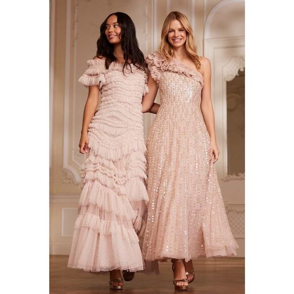 needle & thread Raindrop One-Shoulder Ankle Gown pebble UK12/US8 - Picture 2 of 11